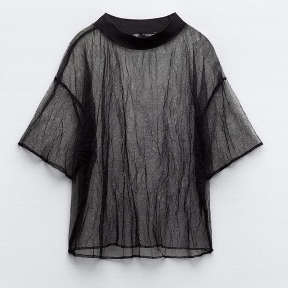 Zara Elegant Black Sheer Blouse - Picture 6 of 9